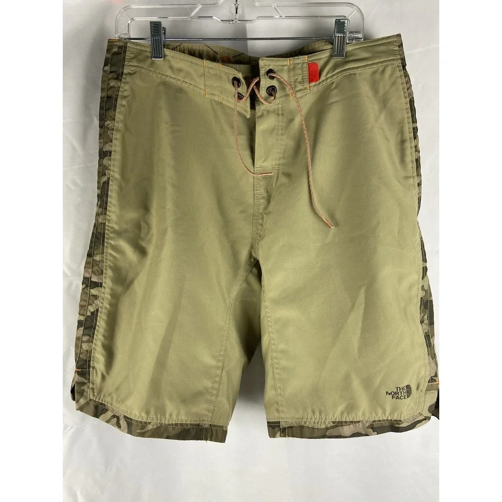 The North Face Men's Board Shorts 34 Green Camo Camouflage Sides Beach Swim**